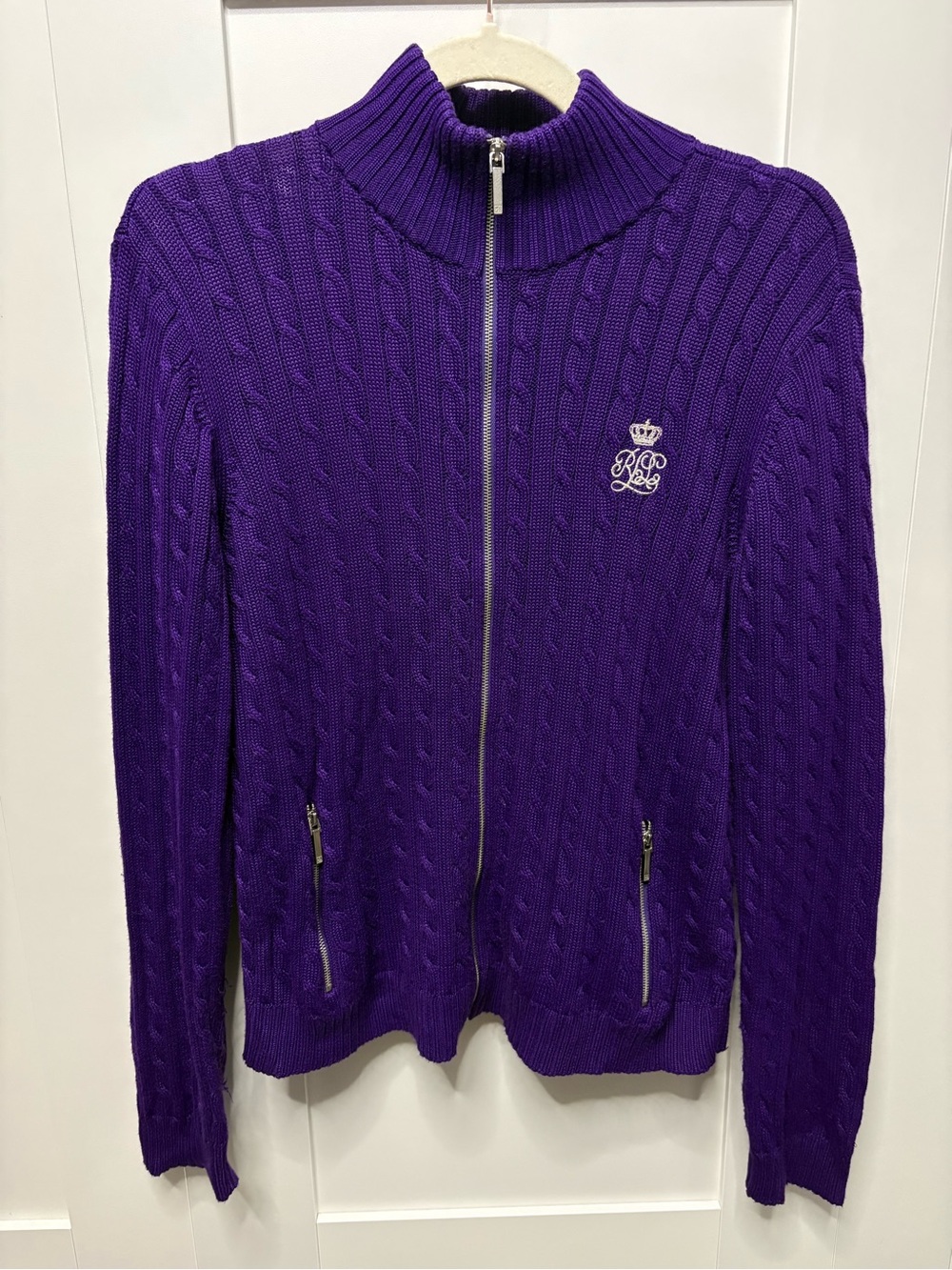 Lauren Ralph Lauren purple cable knit zip-up sweater - Picture 2 of 8